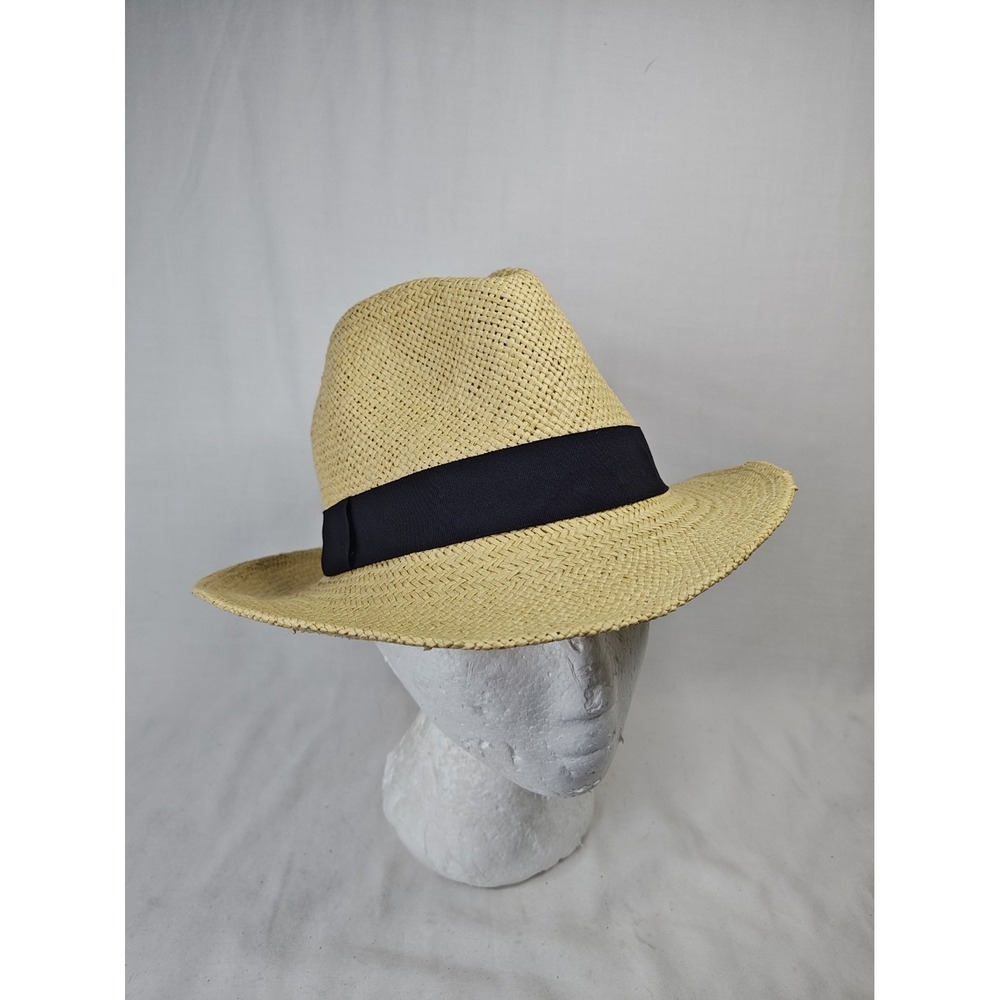 Halogen Nordstrom Womens Straw Fedora Panama Hat One Size Tan Black Ribbon Band